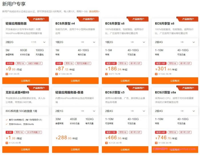 阿里云服务器精选特惠：新用户2核2G轻量服务器9元/月,企业新用户ECS共享型s6 2核4G仅282元/年(图2)