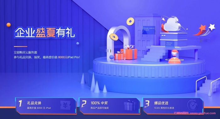 腾讯云：企业盛夏有礼,企业购买云服务器,参与礼品兑换、抽奖,送价值8000元IPad、千元京东卡等您来!(图1)