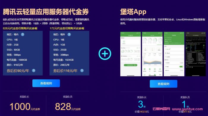 宝塔面板腾讯云专享版：免费领取腾讯云轻量应用服务器代金券(图2)