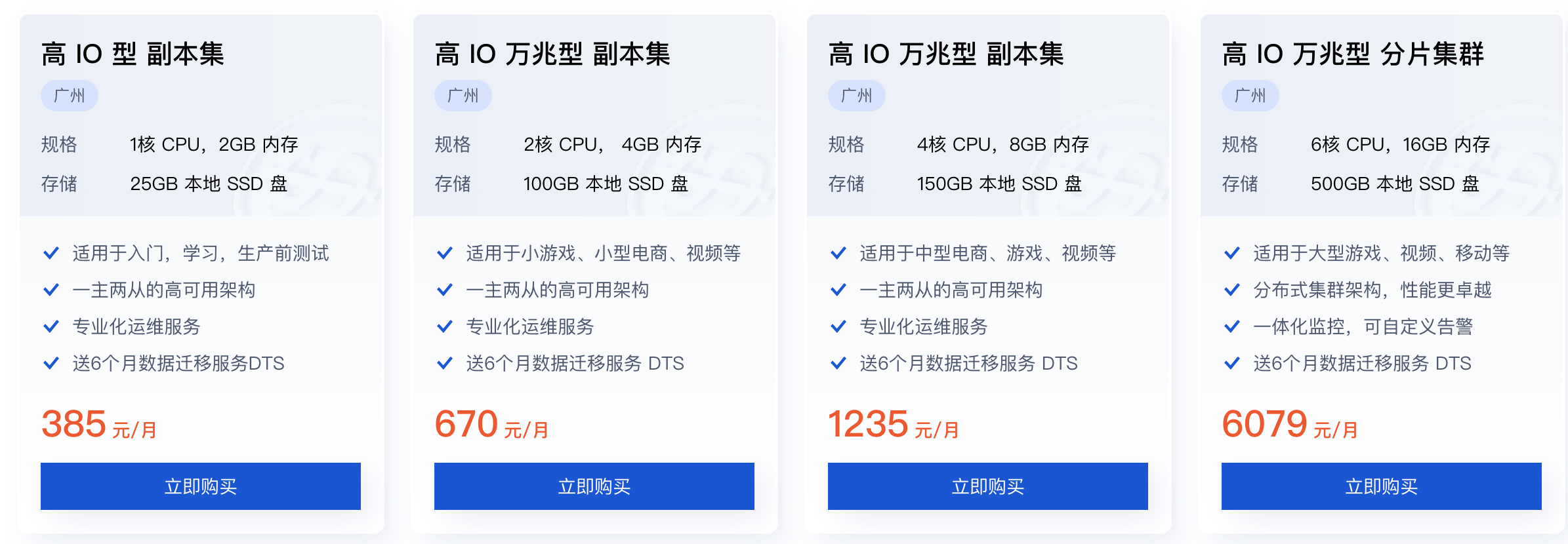 腾讯云MongoDB云数据库，高 IO 万兆型 副本集 2核CPU 4GB 内存 670元/月