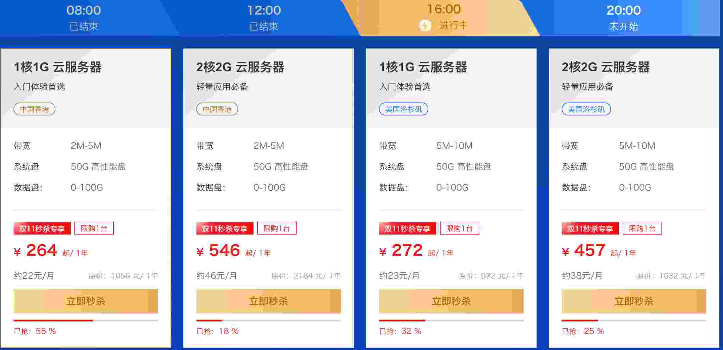 恒创主机：双十一香港云服务器1GB2M配置264元/年(限量)