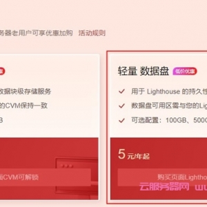 腾讯云新春采购：轻量云服务器云硬盘数据盘，1TB空间，年付19.9元
