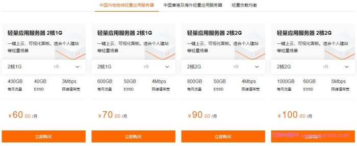 阿里云轻量应用服务器：国内2核1G低至60元/月，香港及海外低至24元/月，轻量负载均衡低至60元/月(图2)