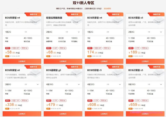 2021双11上云狂欢节活动：ECS共享型n4低至58元/年;轻量2核4G5M仅68元/年起(图3)