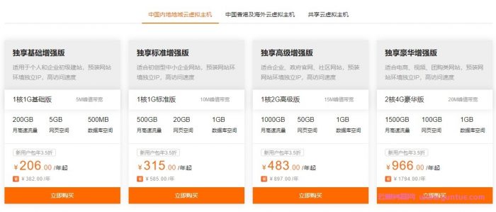 阿里云虚拟主机：1核/1G/5M/独立IP/个人企业建站,年付3.5折,仅206元/年(图2)