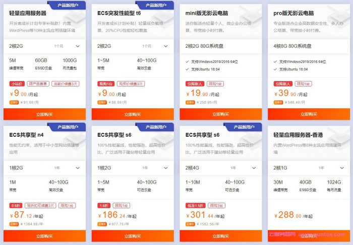 阿里云:国内云服务器2核/2G套餐的月付9元,年付99元;可选择ECS或是轻量(图1) 阿里云:国内云服务器2核/2G套餐的月付9元,年付99元;可选择ECS或是轻量(图1)
