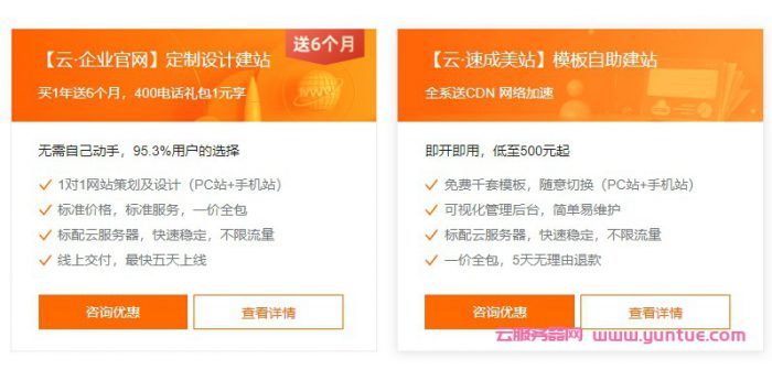 阿里云速成美站和云企业官网建站怎么选择?价格分别多少?(图1)