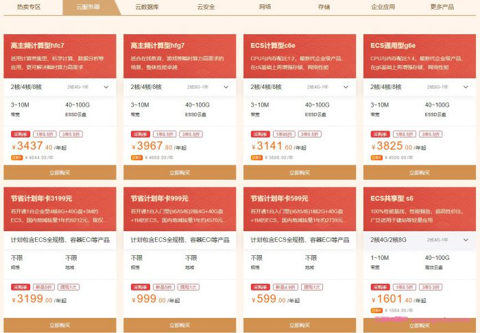 阿里云采购季新老同享抄底价,高主频计算型hfc7 2核4G,7367.4元/3年(图1)
