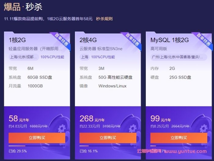 腾讯云11.11秒杀活动：2核4G服务器低至5.83元/月,企业151元/年起(图2)