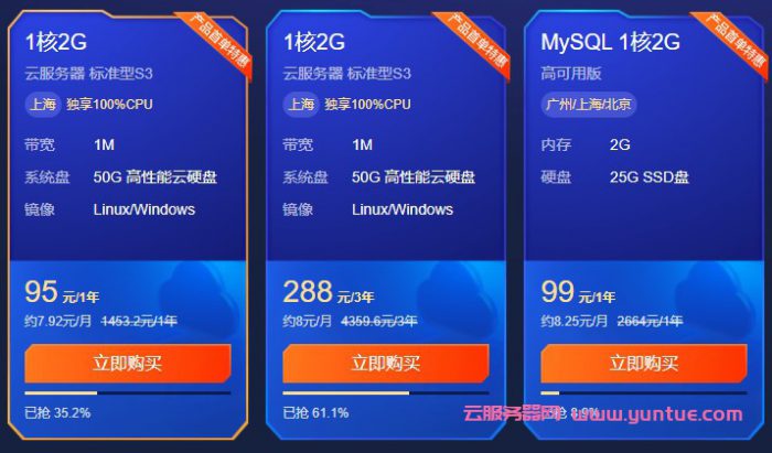 腾讯云服务器优惠活动：1核2G服务器95元/年;288元/3年(标准型S3)(图1)