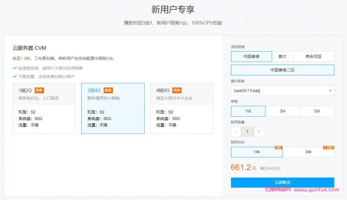 腾讯云海外云服务器怎么购买,香港2核4G云服务器661.2元/年,老用户低至2.5折(图2)